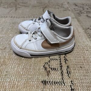 Kids White and Tan Nike Court Legacy Sneakers